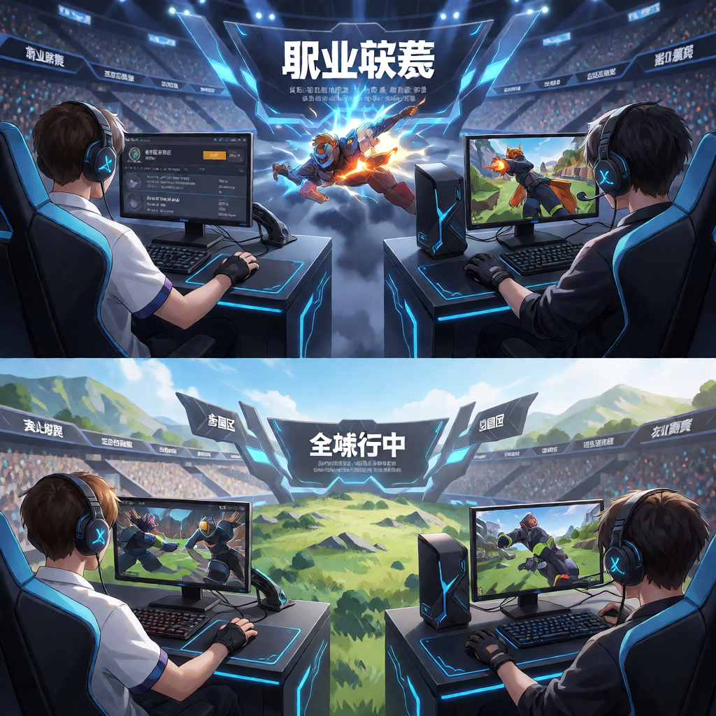 职业联赛比赛现场，选手激烈对抗